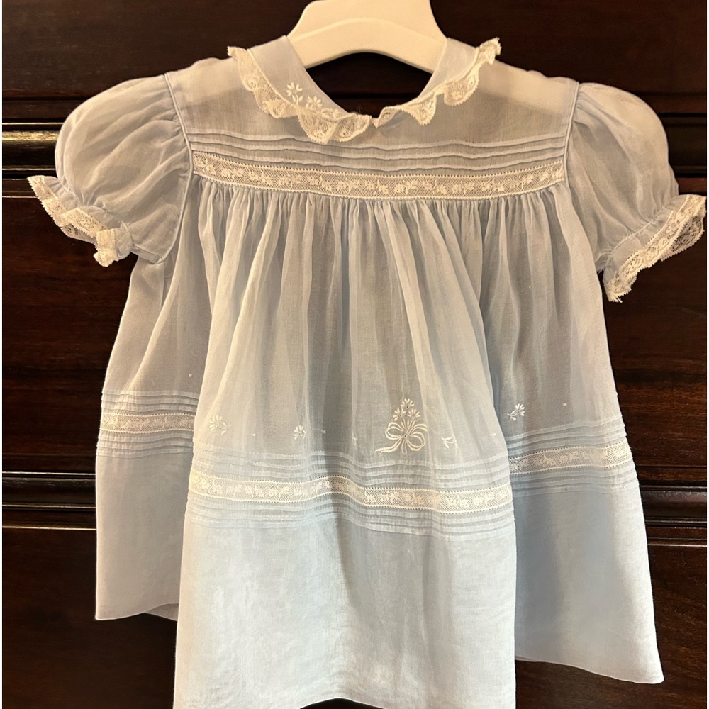 Blue organza puff sleeve dress for toddler